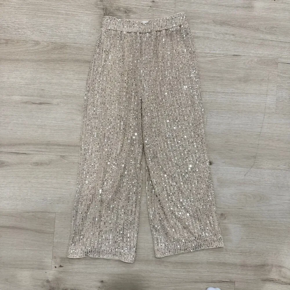 Abercrombie Kids Girls Gold Sequin Pants Wide Leg Party Holiday Occasion 9/10